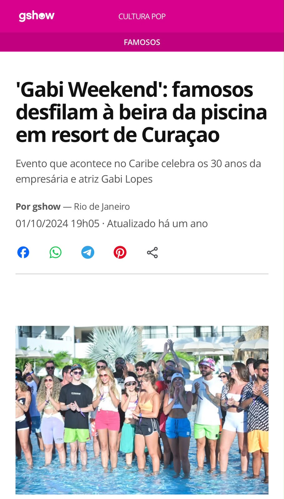 gshow — Famosos desfilan junto a la piscina en un resort de Curazao