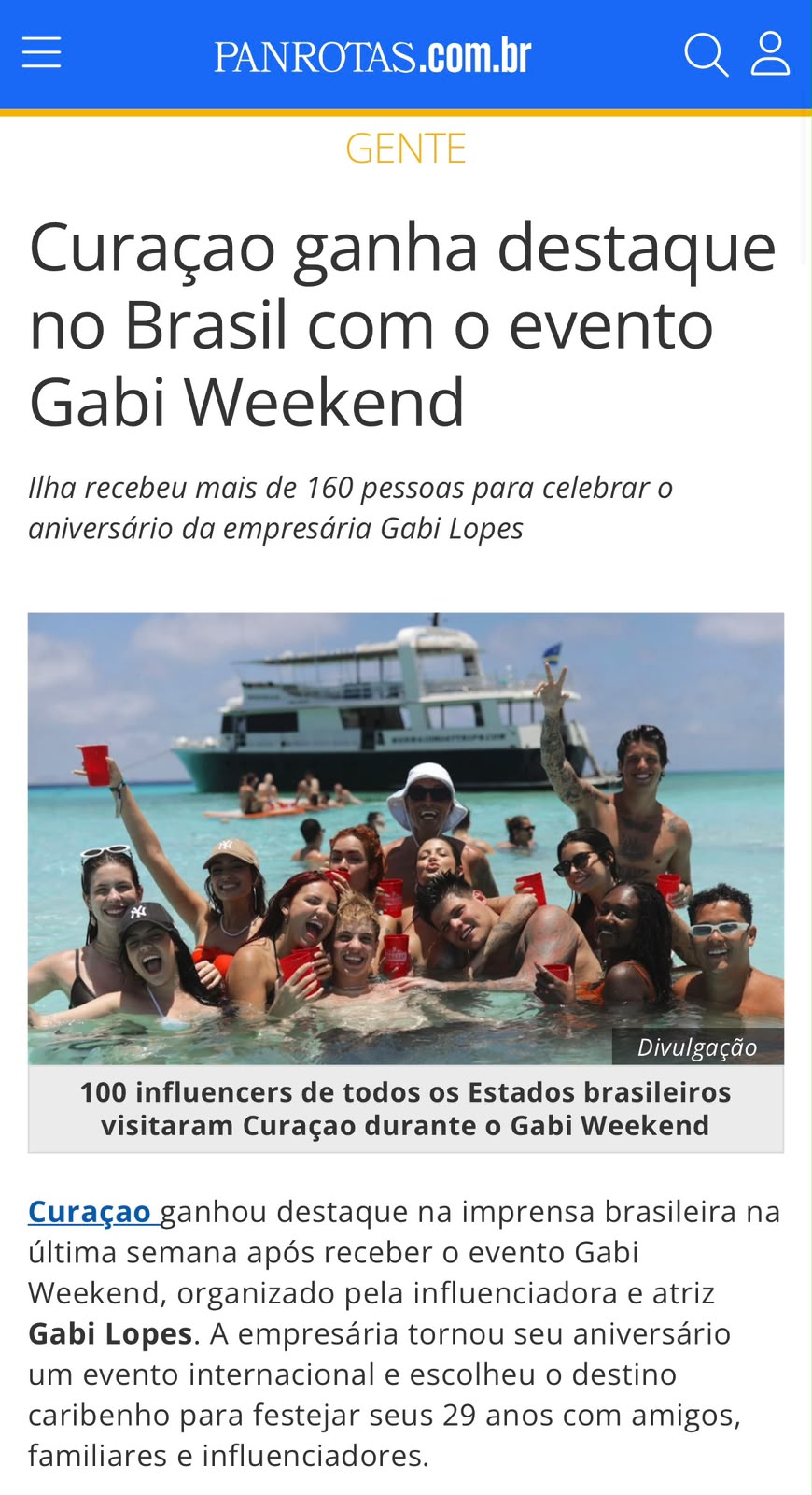 Panrotas — Curazao gana protagonismo en Brasil con el evento Gabi Weekend